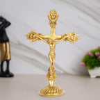 ARTVARKO Holy Cross Jesus Christ Brass Idol for Home Living,Prayer Room Gifting and Decoration Gold 11 Inch Standard, Pack of 1.