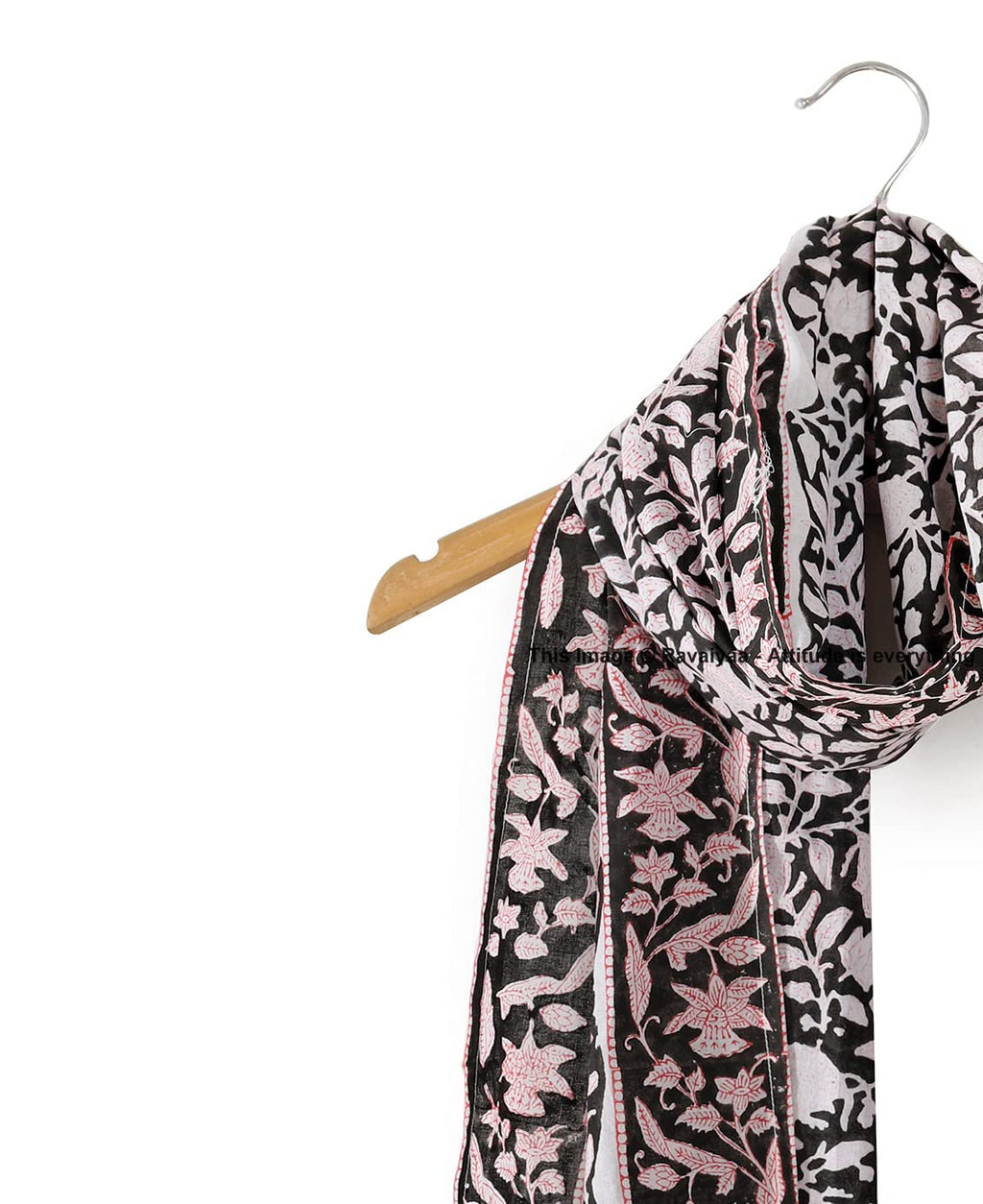 Ravaiyaa - Attitude is everything Hand Block Printed Cotton Long Women's Stole Scarves Hijab Neck Wrap Scarf 71 X 21 Inch (Black Floral) For Female
