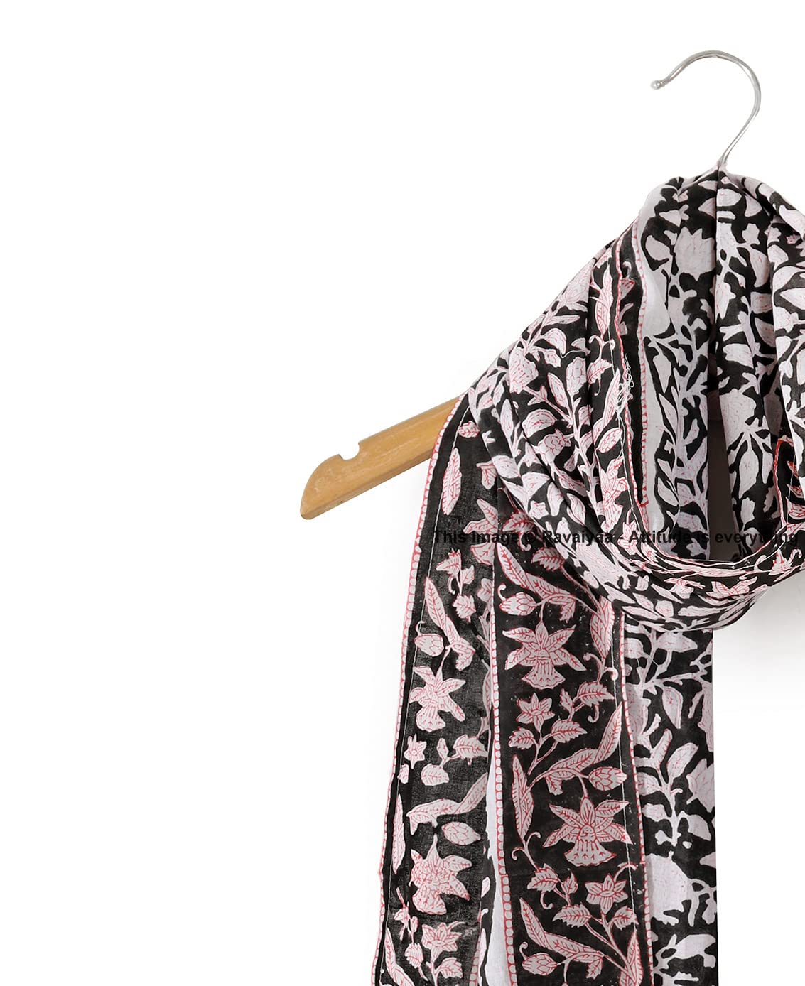 Ravaiyaa - Attitude is everything Hand Block Printed Cotton Long Women's Stole Scarves Hijab Neck Wrap Scarf 71 X 21 Inch (Black Floral) For Female