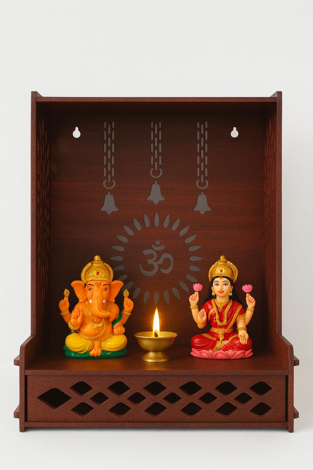 EXPRO Wooden Wall Mounted Pooja Mandir for Home & Office, Wooden Temple for Home Decor Hanging Pooja Stand for Idols | Height: 5 | DIY (Do-It-Yourself) (Height 41 | OM Design-1)