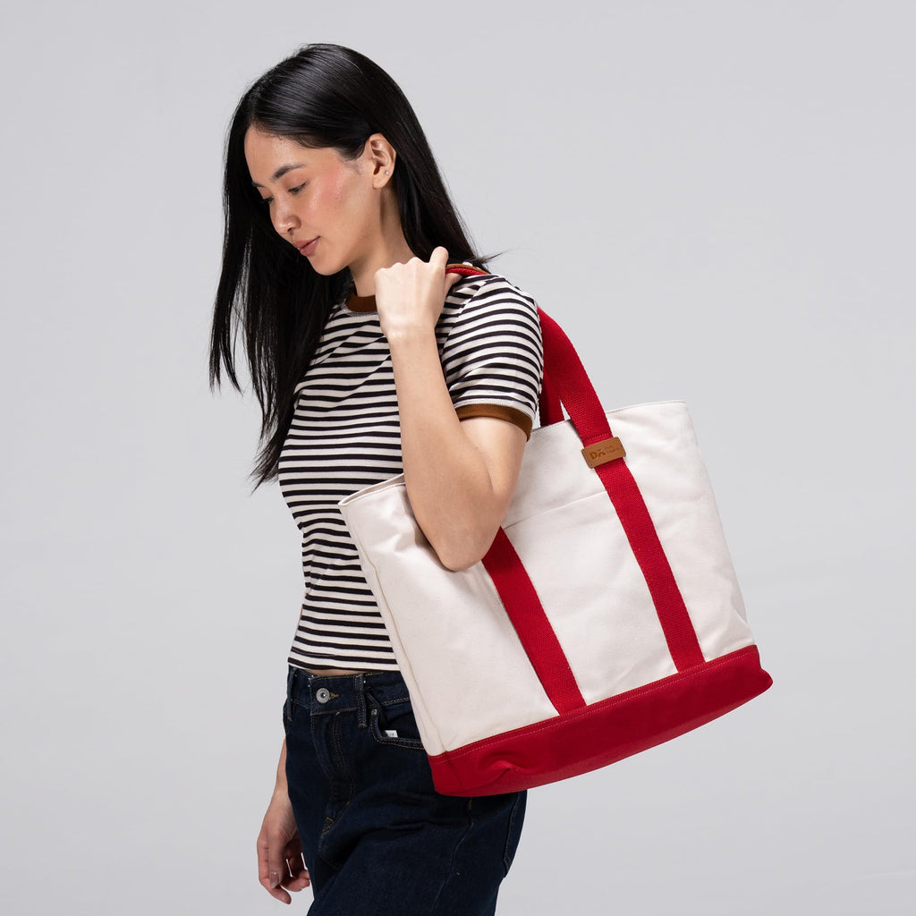 DailyObjects Ivory-Crimson Red Field Tote Bag |Canvas Tote Shoulder Bag Fits upto 14 Laptop for Women and Men Work & Daily Use |Handcrafted from premium cotton canvas perfect for Work & Daily Use