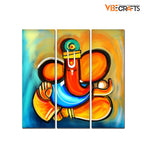 VIBECRAFTS 3 Pieces Shree Ganesha Canvas Wall Painting Fitted With Wooden Frame For Home | Office | Living Room | Gifts (PTVC3Pcs1_9529)