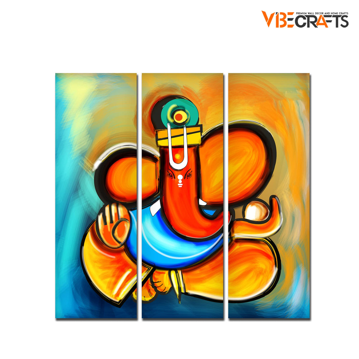 VIBECRAFTS 3 Pieces Shree Ganesha Canvas Wall Painting Fitted With Wooden Frame For Home | Office | Living Room | Gifts (PTVC3Pcs1_9529)