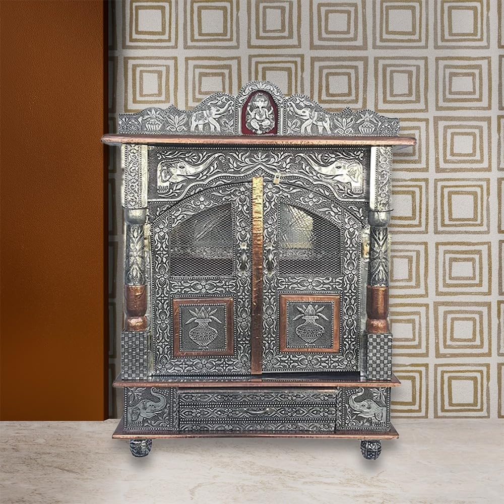Handicrafts Pooja Temple For HOM.E Big Size, Pooja Mandir/Pooja Ghar/Mandap For HOM.E And Office| Mandir For HOM.E Wall Mounted Big Size 9X18 Inches, Silver