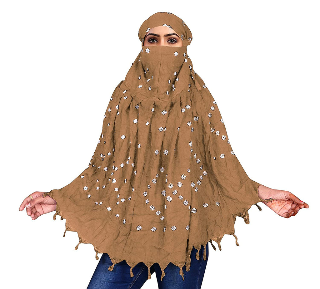 HETVIN Female Cotton Long Scarf Cum Mask Scarves Usable for Vehicle Driver | White Printed Design Fabric | Universal Size | Soft & Breathable Sun Protection | For Girl & Women (Brown)
