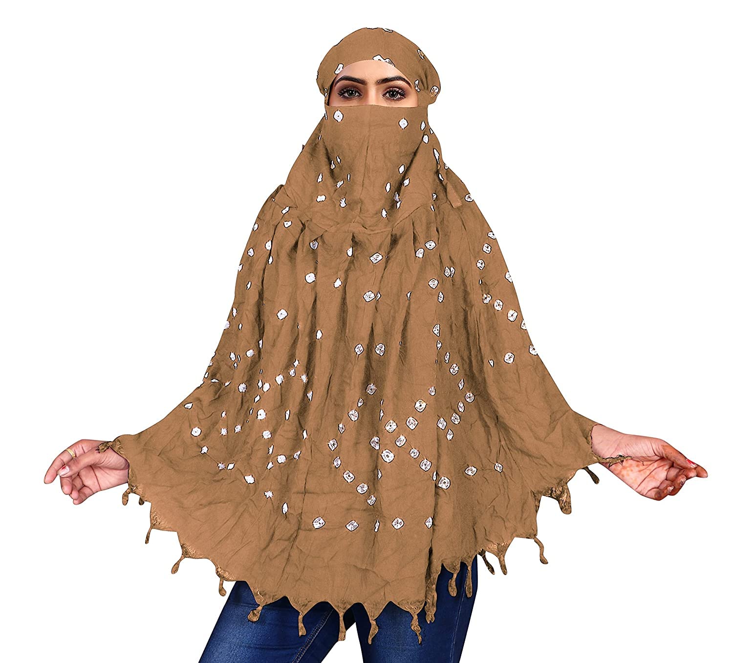 Vinsh Enterprise Cotton Long Scarf Cum Mask Scarves Usable for Vehicle Driver | White Printed Design | Universal Size | For Girl & Women | Soft & Breathable Sun Protection Light Weight (Brown)