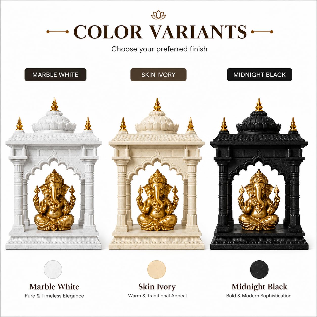 Premium Ganesh Mandir for Home | 3D Printed Temple with Idol (Ivory, Medium)