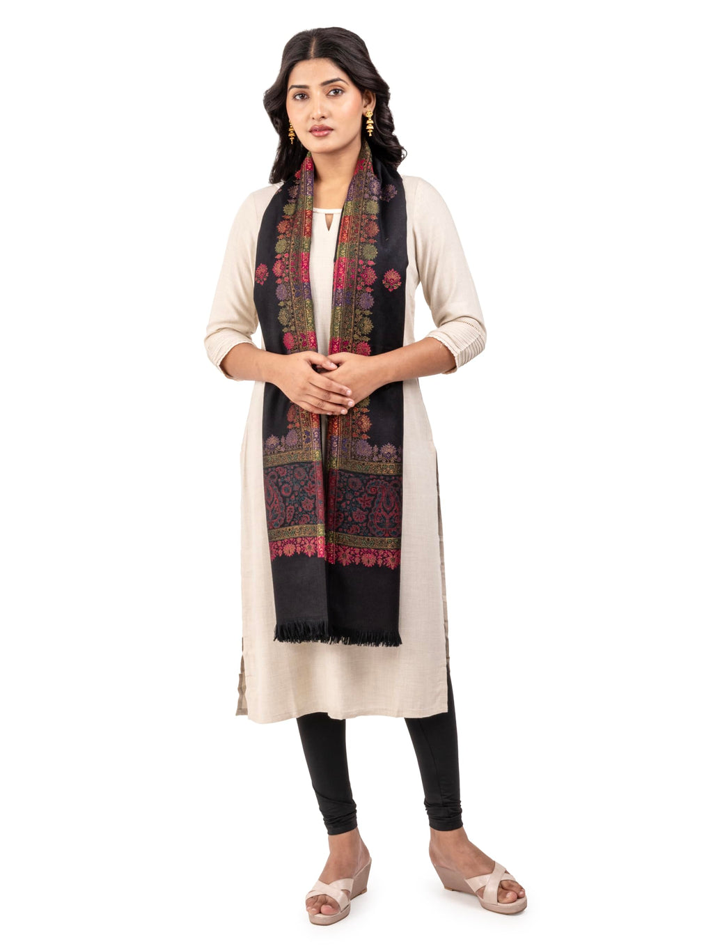Naureen Women Premium Faux Pashmina Kani Zari Shawl, Warm and Soft, 40x80 inches