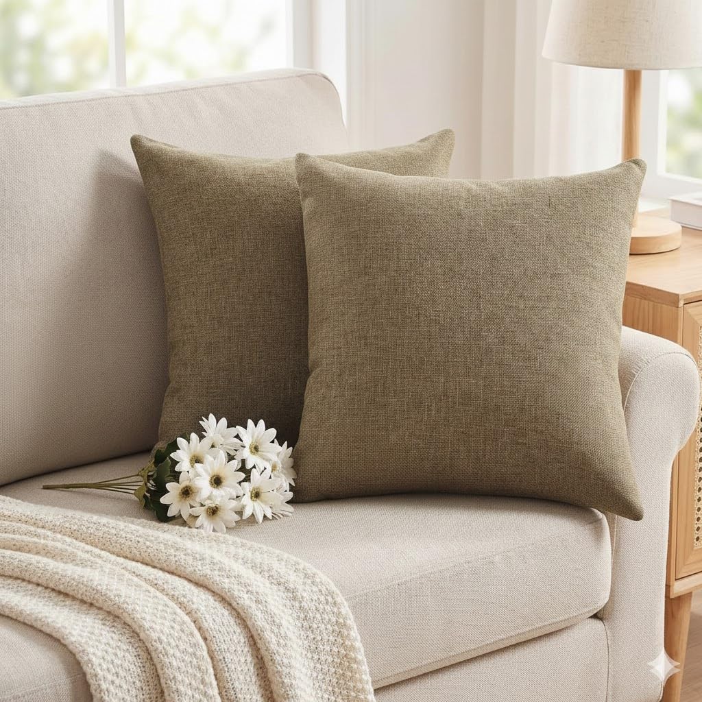 CASA-NEST Jute Cushion Cover 24x24 (Pack of 2) (Light Amber)