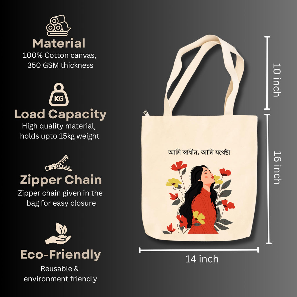 snapiq COTTON 350 GSM Canvas Tote Bag for Women and Girls Thick Fabric with Zipper (Beige, Girl1)
