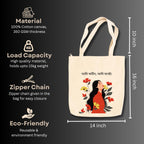 snapiq COTTON 350 GSM Canvas Tote Bag for Women and Girls Thick Fabric with Zipper (Beige, Girl1)