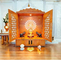 Bien Verrerie Wooden Home Temple with Door (Patt), Storage Space and COV Light for Your Home, Office and Shop, 55.88 x 39.37 x 21.59 cm