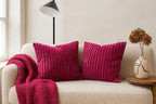 AWARD VELVETS Premium Faux Rabbit Fur Plush Luxury Soft Fluffy Striped Decorative Throw Pillow/Cushion Covers for Sofa, Couch, Living Room - (Dark Pink, 16 x 16 inch) Set of 1