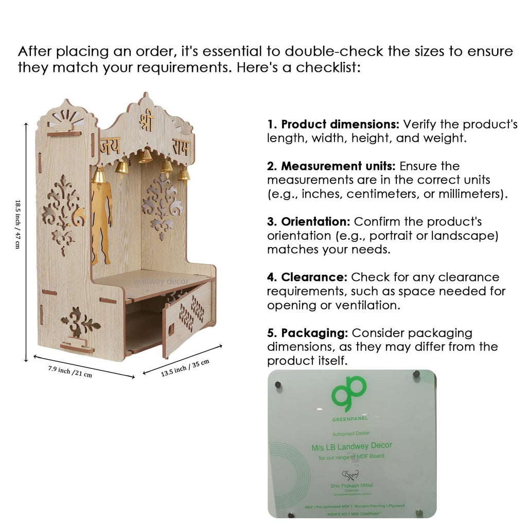 HOMEWEY DECOR Wooden Home Temple Handcrafted Support Heavy Idols Luxurious Finish Pooja Mandir for Home and Office Wall Mount for Pooja Room (TEMPLE0305W -01DM-35)