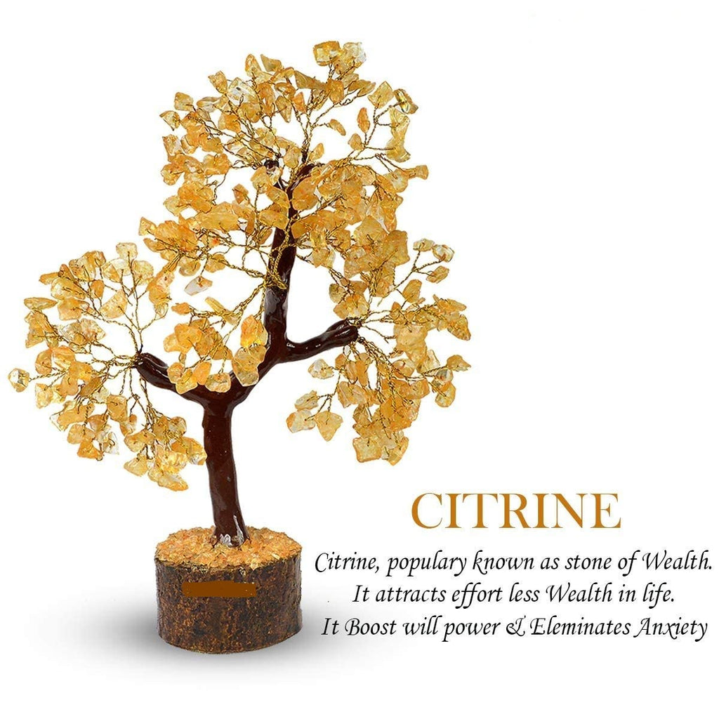 Fastel® Natural Citrine Crystal Gemstone Bonsai Money Tree with Golden Wire and 300 Beads for Good Luck, Healing, Wealth & Prosperity, Home Office Decor showpiece Decoration Gift