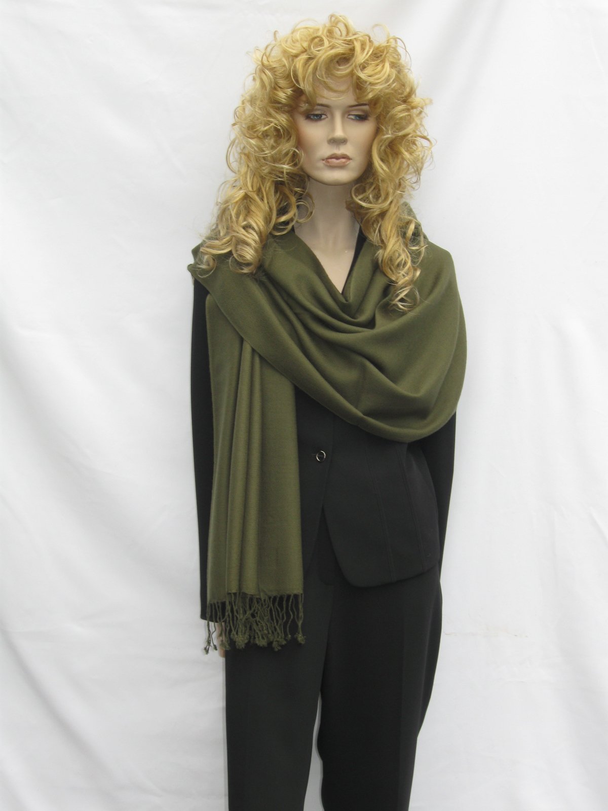 Cashmere Pashmina Group: Solid Pashmina Shawl, Scarf, Wrap & Stole (Large size) Military Green