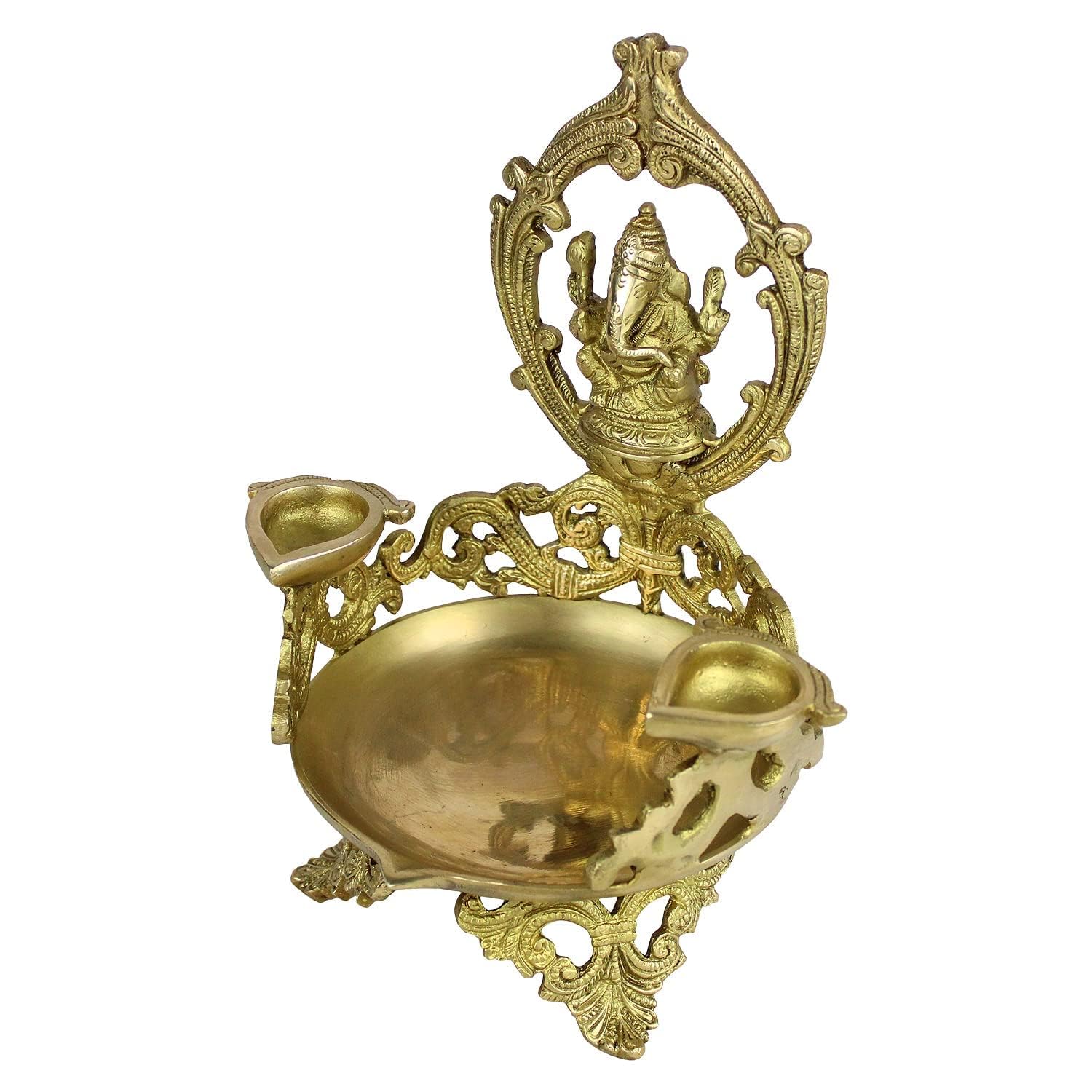 SVARUP Brass Urli Diya with Ganesh Ji Top: Ideal for Temple, Table Decor & Kapoor Burner.