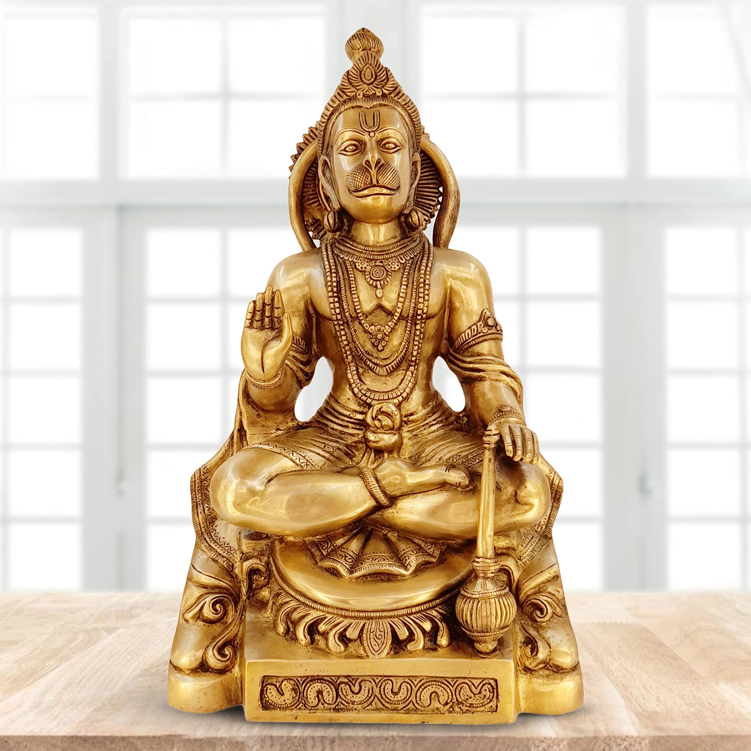 ARTVARKO Big Brass Lord Hanuman Murti for Home Puja Blessing Posture Idol Bajrangbali with Gada Statue for Pooja Gift Living Room Mandir Height 18 Inch