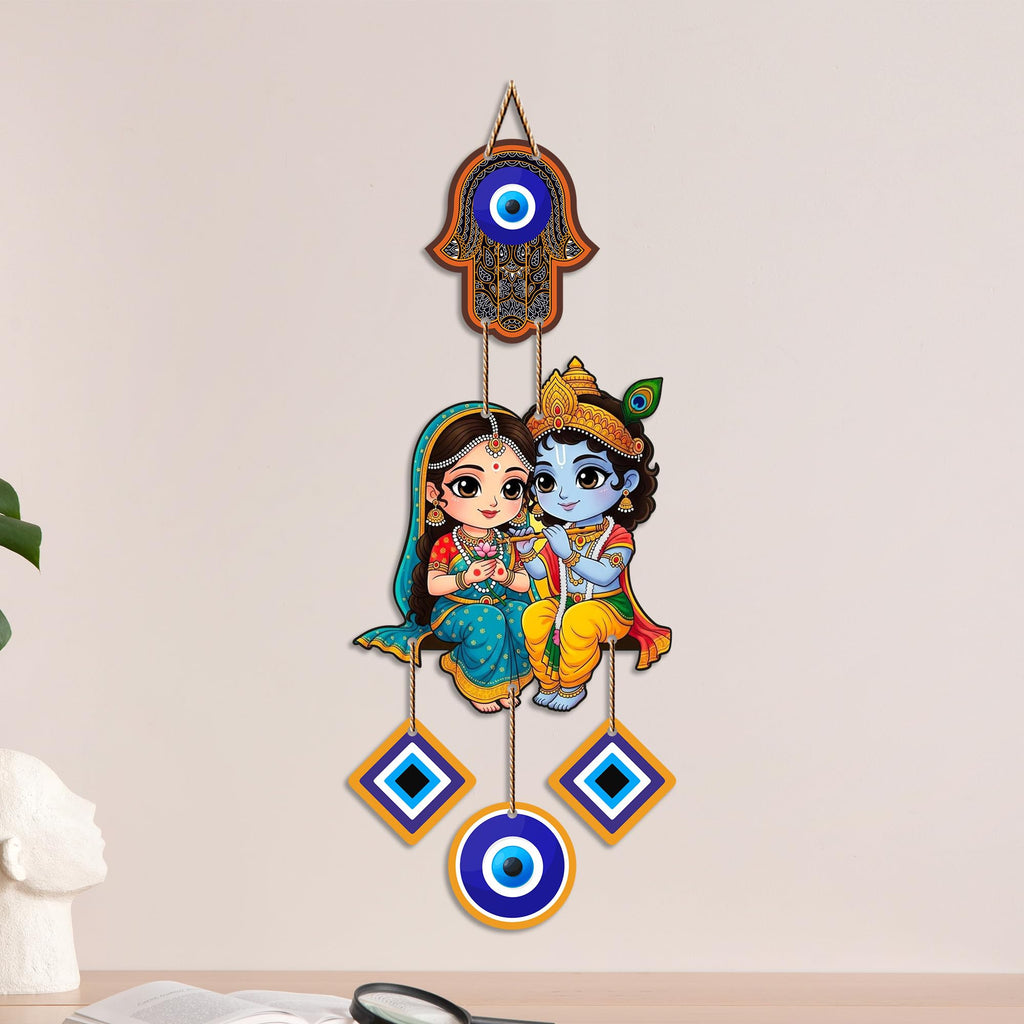 Artvibes Divine Radha Krishna Evil Eye Wall Hanging for Home Entrance Door Decor | Nazar Battu Protection Hanging for Living Room Bedroom Temple Office | Lucky Charm Decorative Gift (WH_8580N)