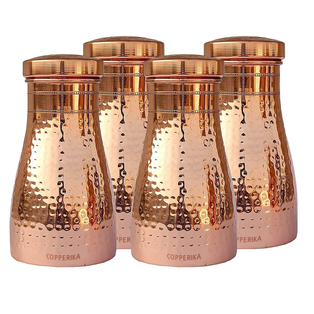 Copperika Export Quality Bedroom Jar Pure Copper Water Bottle (1 Litre - 1000ml - Pack of 4) Original With Ayurvedic & Other Health Benefits | BPA Free | For Home, Office, Kids & Travel