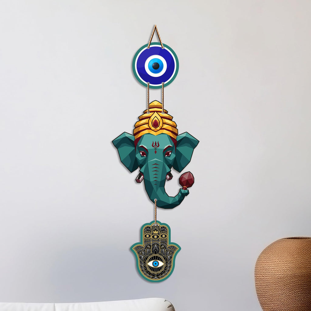 Artvibes Ganpati Bappa Evil Eye Decor Hanging for Home and Office | Nazar Suraksha Wall Art for Entrance Door Living Room Temple | Auspicious Vastu Energy Decorative Housewarming Gift (WH_8561N)