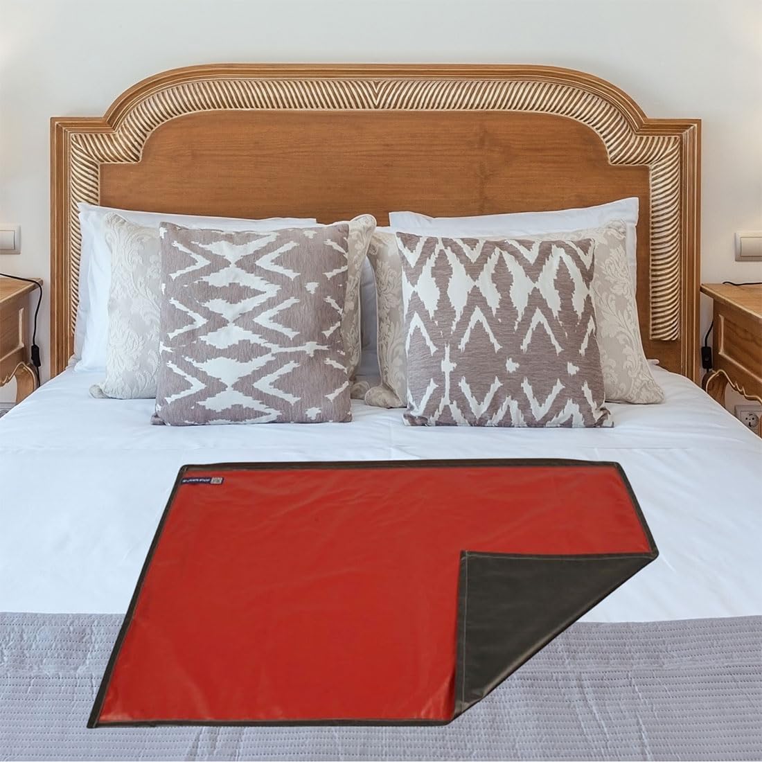 ROMA PUF Oil and Waterproof Reversible Bed Server Food Mat with Laminated 4 Layer Protection | Bed Food Protector/Bed Sheet Protector | 36x26 in (Grey & Red) Kafalo