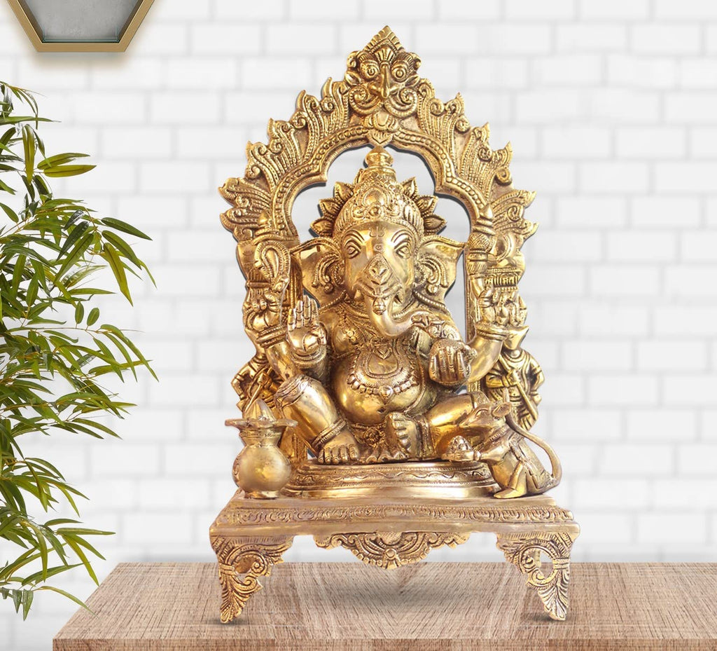 ARTVARKO Big Brass Lord Ganesh Murti Ganesha Idol Ganpati Bhagwan Statue for Home Entrance Good Luck Vastu Decoration Showpiece and Gift Height 18 Inches.
