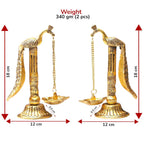 Peacock Design Metal Hanging with Chain Diya Pair of Peacock Design Bird Diya Deepak Oil Lamp