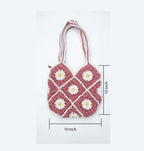 ATICUE Handcrafted Stylish Cotton Yarn Handknitted Crochet Bag with with Lining and Zipper Closure for Women (9x10 Inch) (Red)