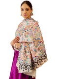 Pashmoda Women Shaheen Fine Wool Fabric Pashmina Kalamkari Embroidered Shawl, Stole and Wrap, Sustainable and Natural Fabric, Heritage Kashmiri Pashmina(Size 40x80)