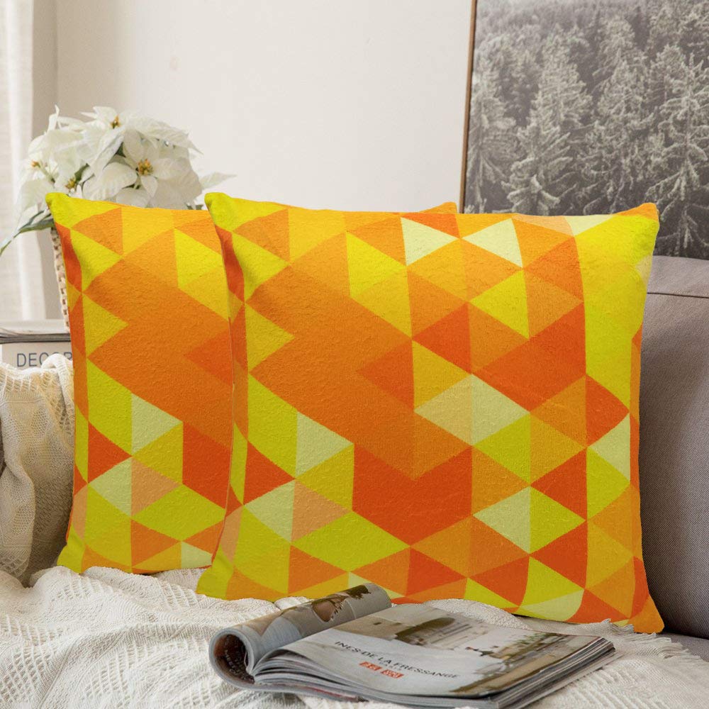 Khooti Velvet Cushion Cover, 20x20 (Triangular Orange Yellow)(Pack of 3)