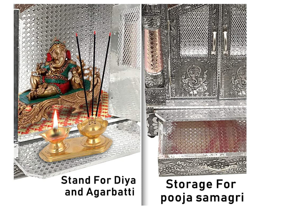 Handicrafts Pooja Temple for Home, Office and Mandir Wooden Decorative Dev Ghar (7x10 Inches)