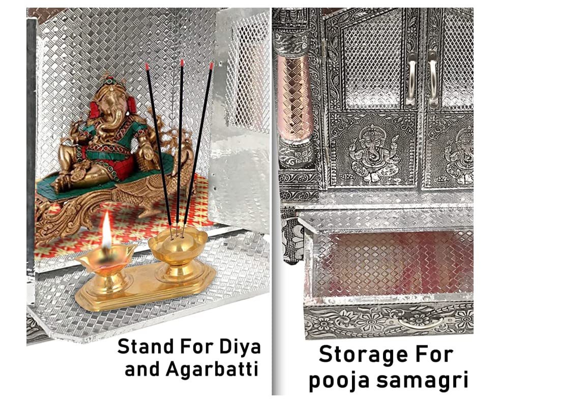 Handicrafts Pooja Temple for Home, Office and Mandir Wooden Decorative Dev Ghar (7x10 Inches)