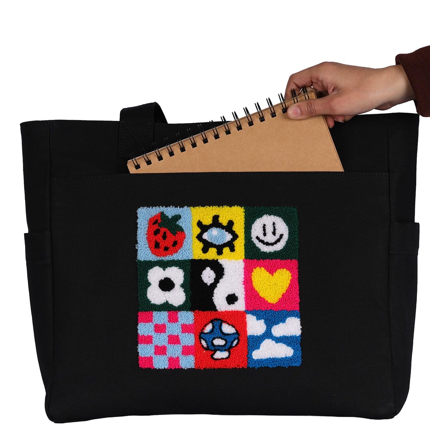 TSANTA U Shaped Canvas Tote Bag, 35.56x33.02 cm with 10.8 cm Gusset, Cotton, Zipper Closure, Laptop Compartment (Spring)