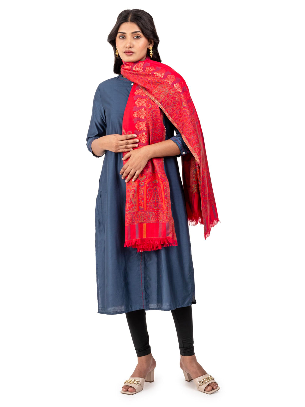Naureen Women Faux Pashmina Kani Zari Shawl, Warm and Soft, 40x80 inch