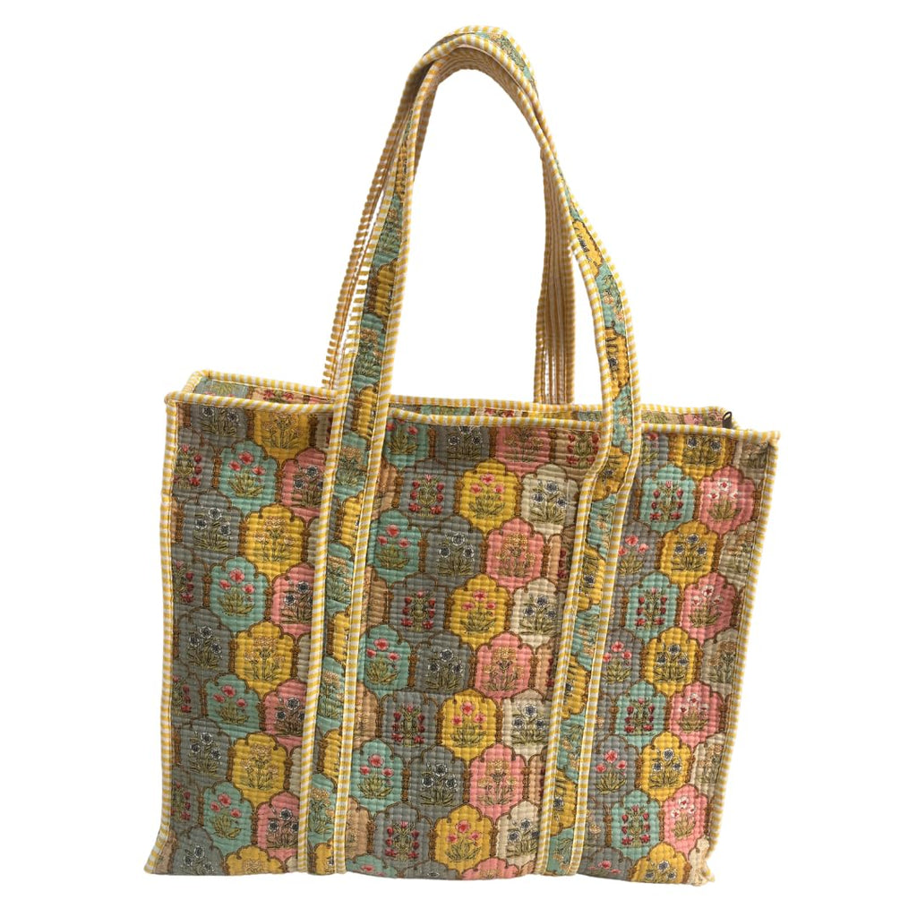 Bazaar Bhoot Edition Premium Cotton Quilted Shopping Tote Bag - Multipurpose Long Lasting Foldable Reusable Bag with zipper for Shopping, Travel & Daily Use (Classic Yellow (250 GSM Cotton))
