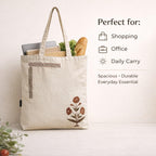 Neelkanth Imprint Hand Printed Floral Cotton Canvas Tote Bag, Eco Friendly Shoulder Handbag for Shopping, Office & Everyday Use