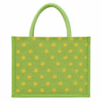 Srgaly Unisex-adult Printed Green Jute Bag For Lunch, Office, Grocery, Picnic, Tiffin, Shopping Hand Bag With Padded Cotton Handles