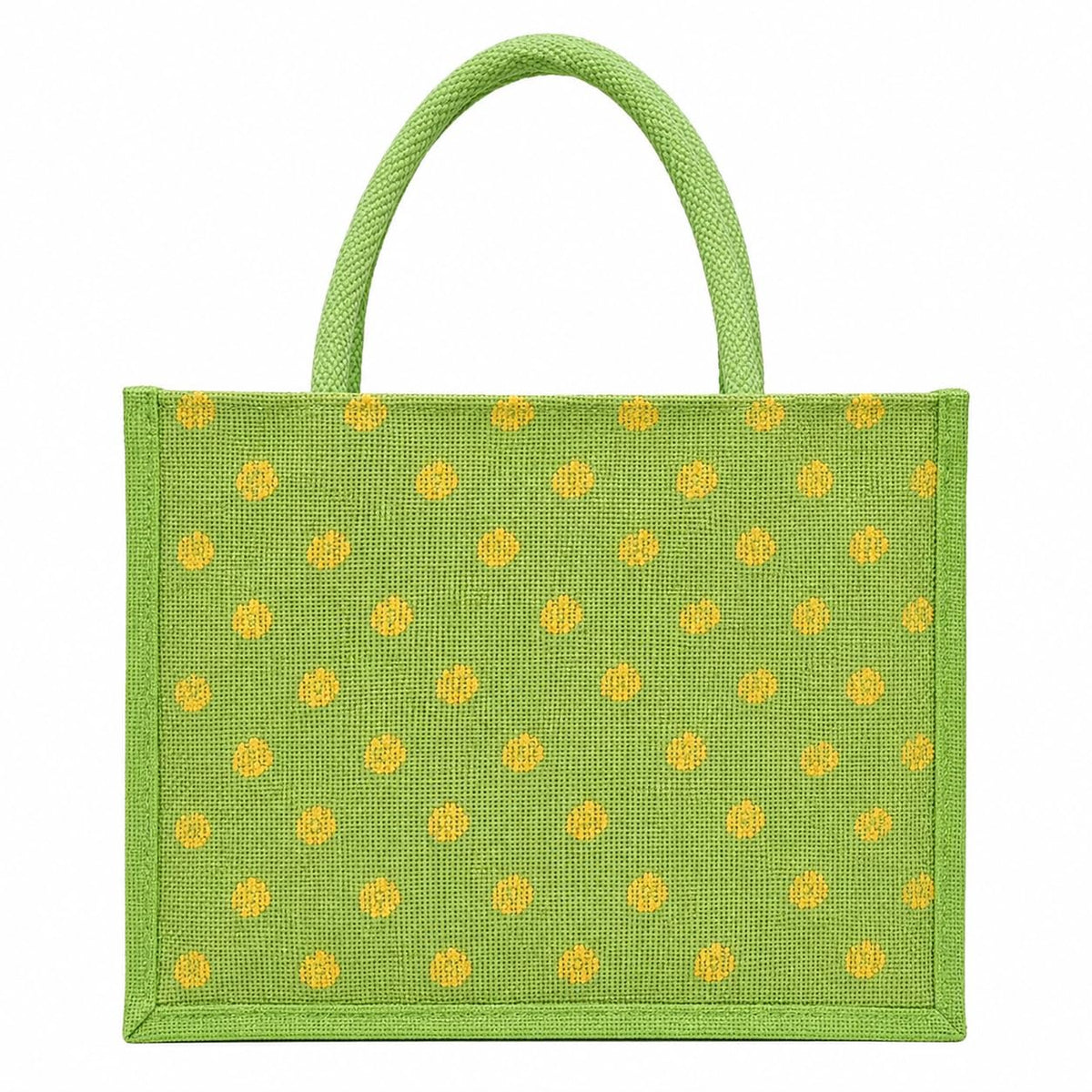Srgaly Unisex-adult Printed Green Jute Bag For Lunch, Office, Grocery, Picnic, Tiffin, Shopping Hand Bag With Padded Cotton Handles