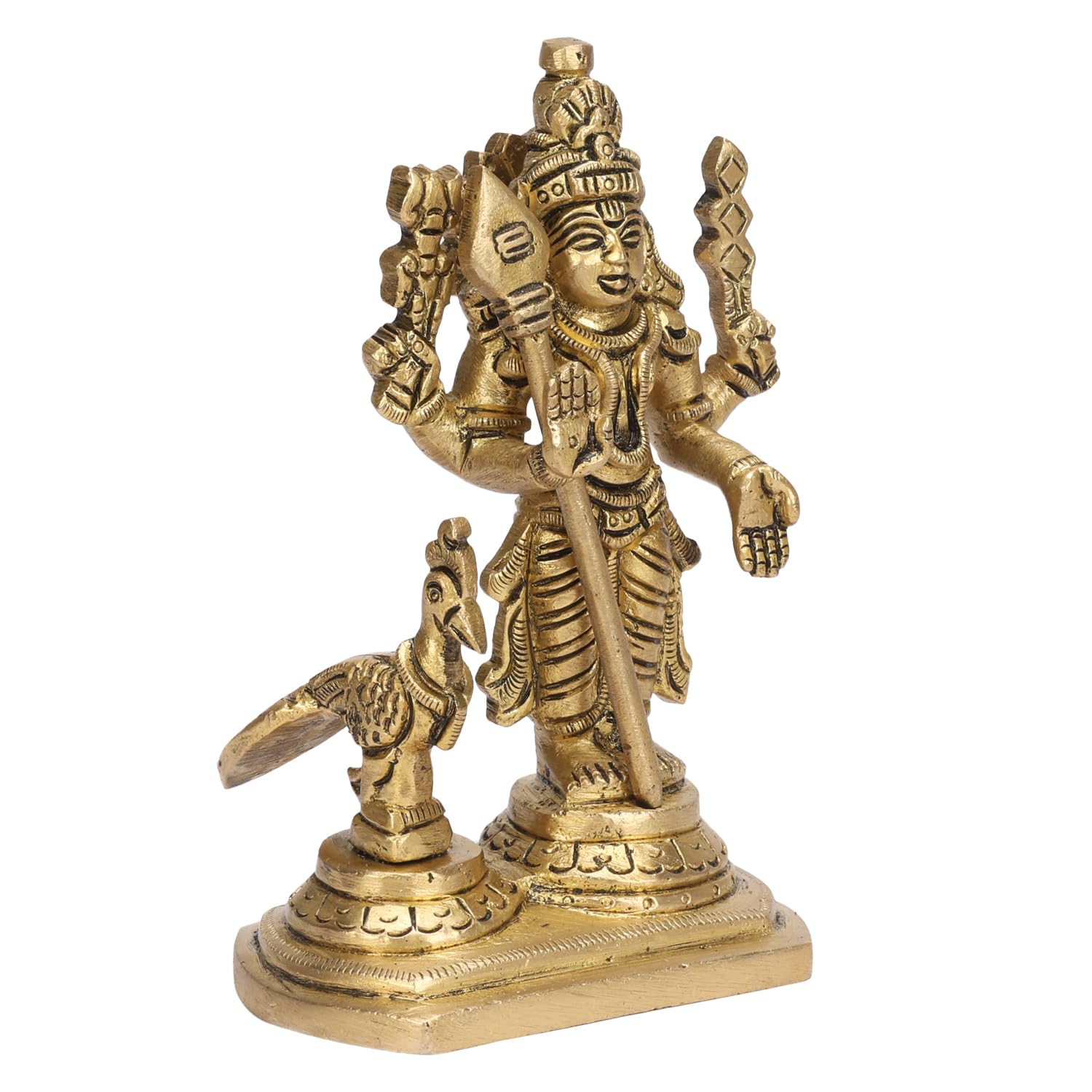 ARTVARKO Lord Murugan Kartikeya Murugana Kumaraswamy Karthikeya with Peacock Brass Idol Swaminatha Skanda Swami Ji murti 5 Inch