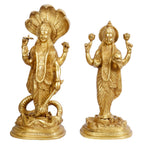 ARTVARKO Brass Big Lord Lakshmi Vishnu Idol Standing On Sheshnag Murti Luxmi Venkatesh Lakshmi Narayan Statue 17 Inch. Gold Color