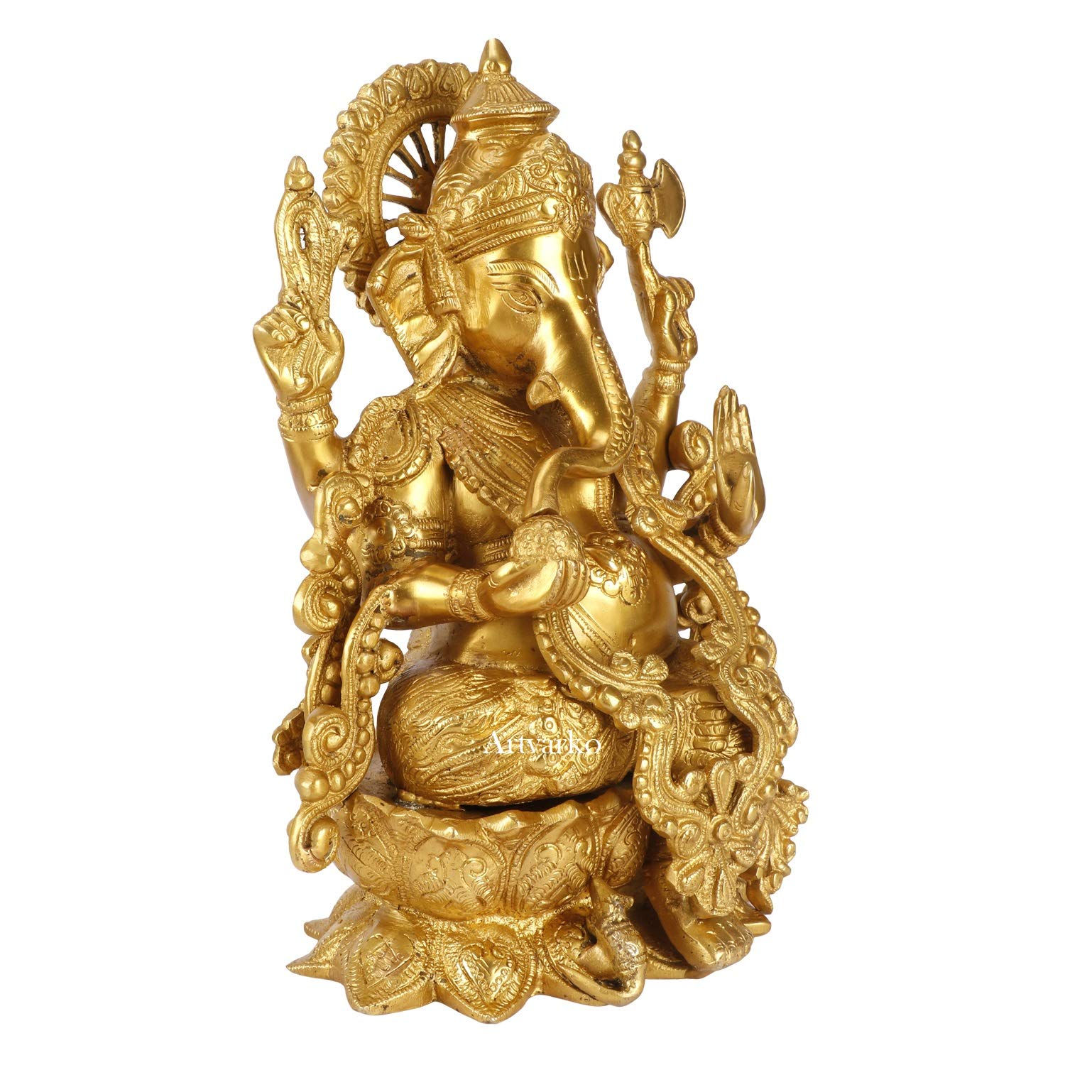 ARTVARKO Brass Ganesh Idol Statue Ganesha Vinayak Ganpati Bhagwan Home Entrance Décor Temple Puja Gift Height 12 Inch