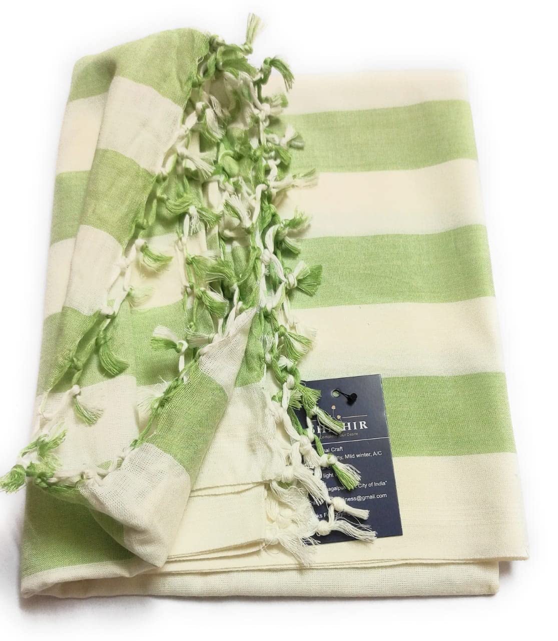 SHISHIR Bhagalpuri Handloom Chadar | Sleeping Chadar | Odhne Wali Chadar | Lightweight Blanket | Breathable Top Sheet | Green Striped | Single Bed | All Season Kafalo