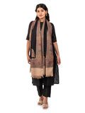 Naureen Women Faux Pashmina Kani Shawl with Contrast Palla, Warm and Soft, 40x80 inch (Black)