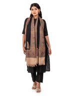 Naureen Women Faux Pashmina Kani Shawl with Contrast Palla, Warm and Soft, 40x80 inch (Black)