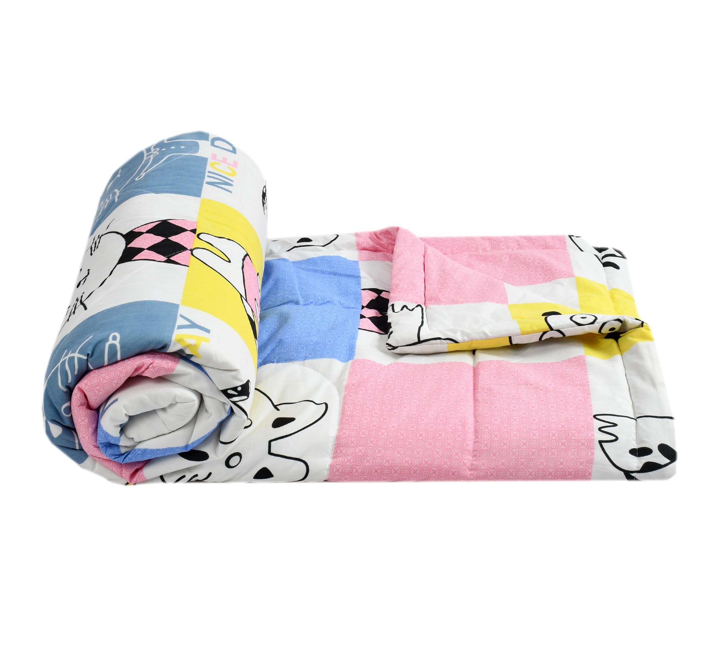 FRESH FROM LOOM All Seasons Collection Kids Cartoon Printed Double Bed Blanket | Glace Cotton Soft Children Comforters | Dohar for Kid Boys & Girls | (90x100 Inches | King Size | Aqua Pink) | TC - 144 Kafalo