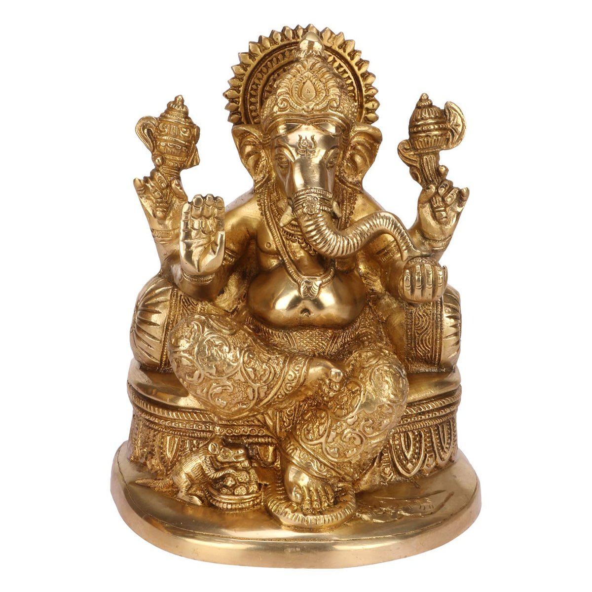 SVARUP Brass Ganesha Idol for Home Decoration Ganpati Statue Murti for Gift Height 7.5 Inch Weight 2.9 Kg Color Gold