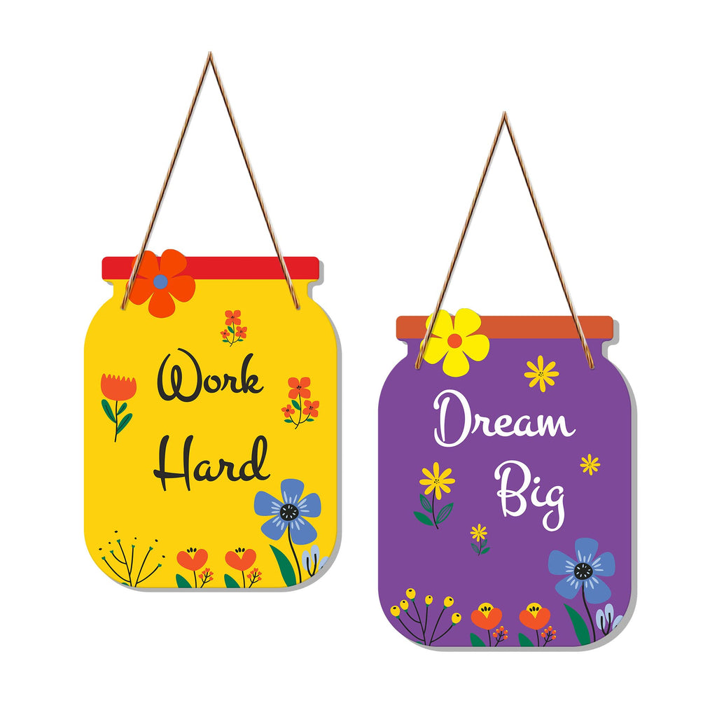 Artvibes Work Hard Quote MDF Wood Wall Hanger Ornaments | Quotes Decor Item | Motivational Wall Decor | Wall Accent | Graphic Art | Gift Items | Office Wall Decoration Items (WH_6802N), Set of 2