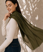 Ravaiyaa Women Solid Chiffon Scarves With Lace Border | Women Lightweight Breathable Solid Color Soft Chiffon Long Fashion Scarves Sun-proof Shawls Wrap (Olive)