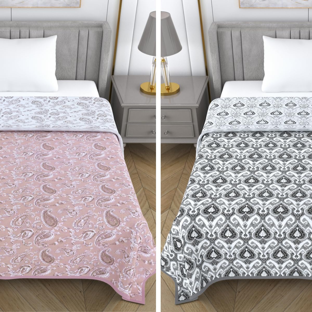 Mafatlal Sparsh Set of 2 Single Bed Reversible Dohar | 150 GSM | Size 152 x 228 cm | Pure Cambric Cotton AC Blanket | Soft, Breathable & Lightweight | Black-Brown Kafalo